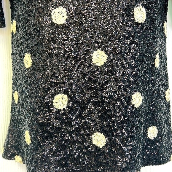 J Crew - Vintage Black And Cream Polka Dot Sequin Short Sleeve Top Size XS - Picture 4 of 11